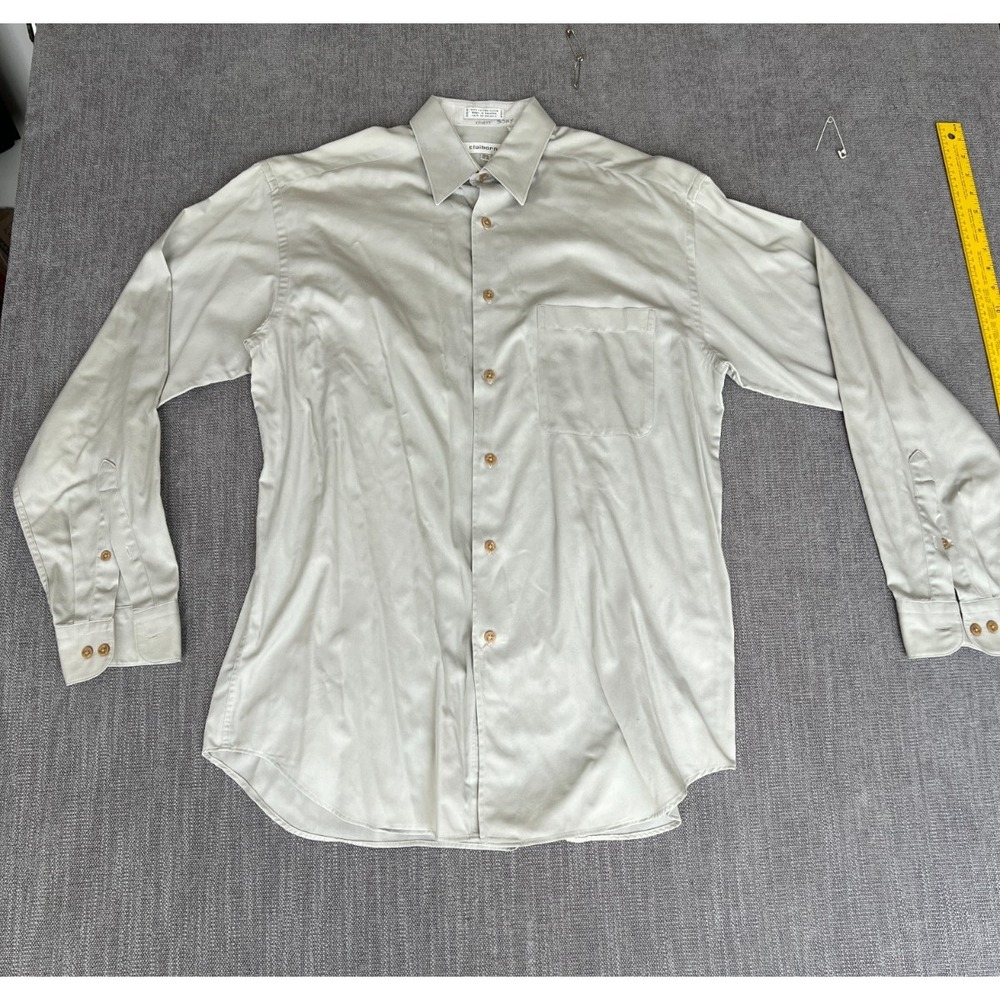 Claiborne Dress Shirt Mens 15.5 Gray Formal Office Career Long Sleeve Button-Up